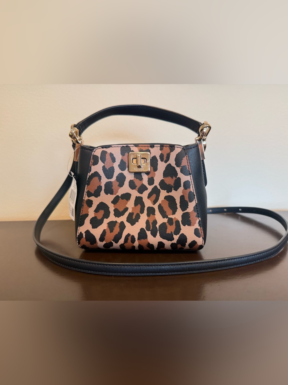 kate spade Leopard Print Mini Top-Handle Bag - Black and Brown